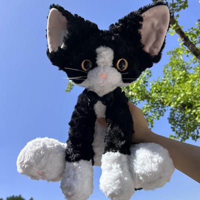 Halloween Verkleed Devon Rex Kat Pluche Speelgoed Spinnen Strik Zwarte Kitten Pluche Speelgoed Krullend Haar Zwart-Witte Katten Verjaardagscadeau see choose option