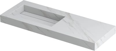 INK Pitch wastafel in keramische slab wasbak links met drain en front en side skirts zonder kraangat 120x45x9cm, calacatta mat