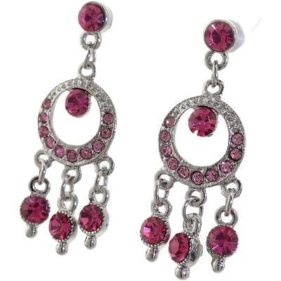 Behave - Oorhangers zilverkleur met ronde hanger en roze steentjes - 3,5 cm