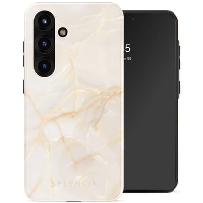 Selencia Hoesje - Geschikt voor Samsung Galaxy S25 - Backcover - Golden Beige Marble