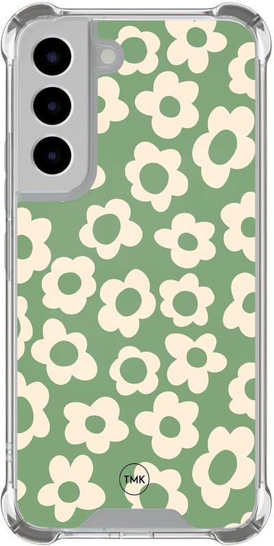Shockproof hoesje geschikt voor Samsung Galaxy S22 - Retro cute flowers - Schokbestendig - Verhoogde randen - TPU case - Extra Sterke Back Cover - Bloemen - Transparant, Groen