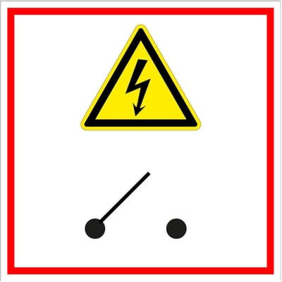 Hoofdschakelaar elektra sticker 200 x 200 mm