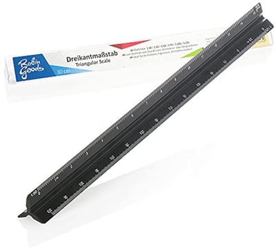 SnelShoppen - Aluminium Driekhoek Liniaal - Architectenliniaal voor Bouwtekeningen - Tekenliniaal voor Architecten, Technici, Studenten - 32 cm (Zwart
