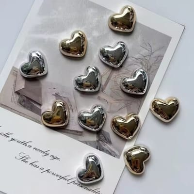 TLVX 10 stuks Kleine 3D Zilver en Goud Glimmende Hartjes Magneten / Leuke Koelkast Foto Magneet / Speel- & Leer / School / Kaart / Whiteboard / Valentijn / Boodschappenlijst / Notitie / Memo bord / Schoolbord / Magnetisch / Love You Magneetjes