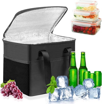 Ynkkvre - Thermotas - Lunchtas - 8 Liter Geïsoleerde Opbergdoos Met Dubbele Compartimenten En Zijnetzakken - 1 - Voor Outdoor, Camping, Wandelen En Boeken Zwart