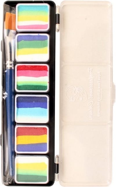 PXP Professional Colours 6 x 6 gram splitcake palet met kwast maat 6 - B - Carnaval Schmink Kleur Feest Thema Body Paint