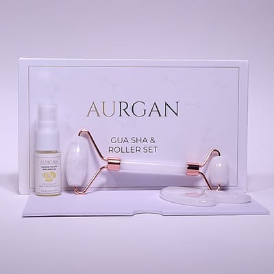 Aurgan Witte Jade Roller met witte Jade Gua Sha steen - inclusief 10ml arganolie - Gezichtsmassage - Stimuleert doorbloeding - Anti rimpel massage - White Jade - Jaderoller