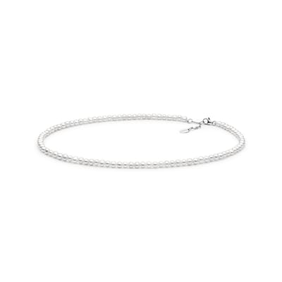 Gaura -Parelcollier – Lengte 37 cm – Witte ronde gekweekte zoetwaterparels 4,5–5 mm – 925 zilver met rhodium vergulde ketting en sluiting