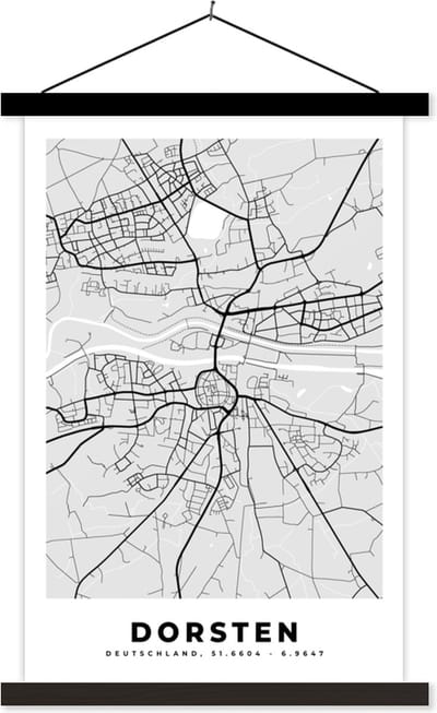Posterhanger incl. Poster 40x60 cm - Schoolplaat - Plattegrond - Duitsland - Dorsten - Kaart - Stadskaart - Textielposter - Zwarte latten - Stadskaart