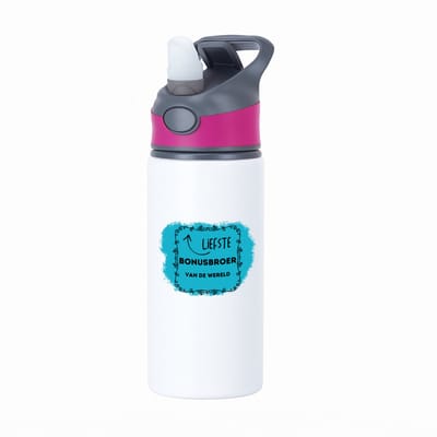 Hacebo® - liefste bonusbroer van de wereld waterfles met rietje roze - Broer - de liefste bonusbroer - verjaardag - cadeautje voor broer - broer artikelen - kado - geschenk - water fles - 650ML