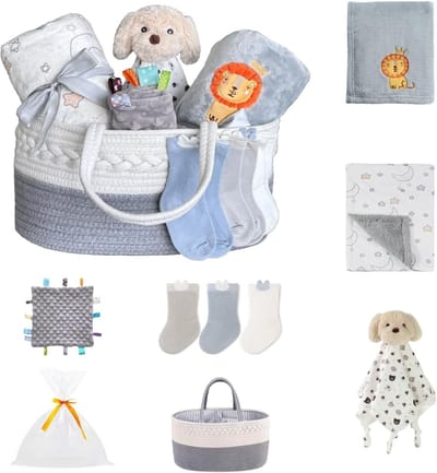Complete Newborn Cadeauset met Luiermand, 2 Dekens, 1 Taggie, 1 Knuffel, 3 Sokken en Cadeauzak - Perfect voor Babyshowers en Kraamcadeaus