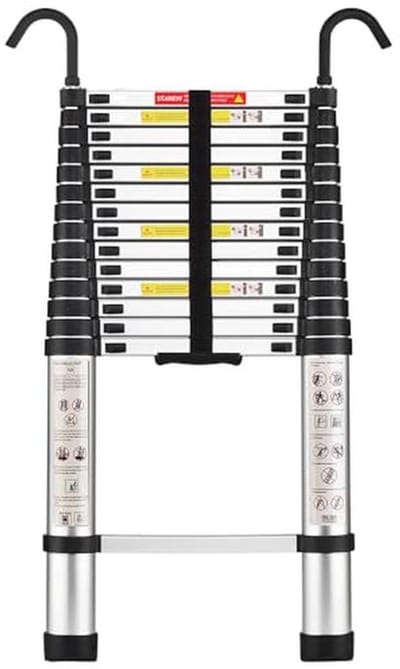Telescopische Ladder 4.4 m - Uitrekbare Aluminium Ladder met Afneembare Haken - Tot 150 kg Laadvermogen