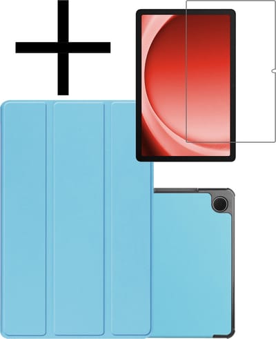 Hoes - Geschikt voor Samsung Galaxy Tab A9 - Met Screenprotector - Trifold Bookcase - Hard Cover - Hardcover Book Case - Tablet Hoesje - Lichtblauw