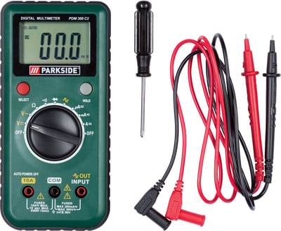 PARKSIDE Digitale autorange-multimeter - Ideaal voor het meten van stroomsterkte, spanning en weerstand & voor het testen van dioden en doorgangen - Kenmerken: weergave voor wissel- en gelijkstroom (AC/DC) en ohm, volt en ampère (Ω/V/A)