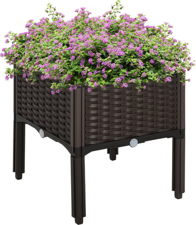 Outsunny verhoogde plantenbak - met afvoergaten - rotanlook - bruin