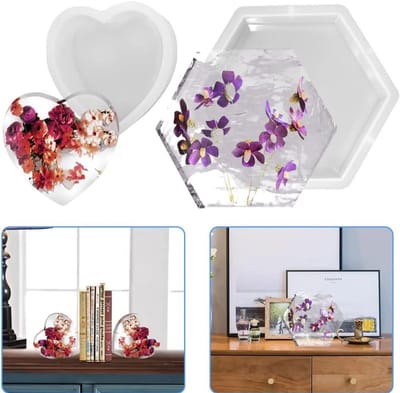 Grote Epoxyhars Mallen in Hexagonale Hartvorm voor Bruiloften en Behoud van Bloemen - 2 Stuks Silicoon Mallen