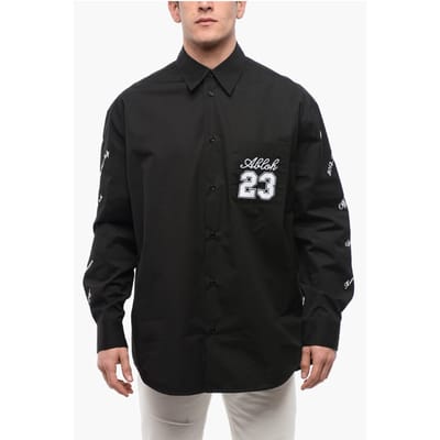 Geborduurd 23 katoenen shirt in zwart