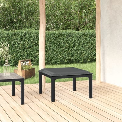 vidaXL - Voetenbankje - met - kussen - poly - rattan - zwart - en - grijs