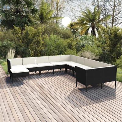 vidaXL - 11-delige - Loungeset - met - kussens - poly - rattan - zwart