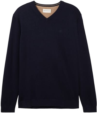 Tom Tailor - Gebreide trui met V-hals - Maat XXL - Knitted Navy Melange