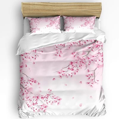 Roze Kersenbloesems Bloem Japan Beddengoed Set 3 stuks Dekbedovertrek Kussensloop Kinderen Volwassenen Dekbedovertrek Tweepersoons Bed Set Hometextiel EU single(135x200cm)