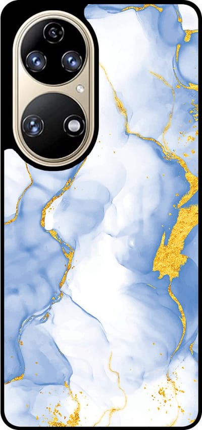 Smartphonica Telefoonhoesje Geschikt voor Huawei P50 met Lichtblauw Goud Marmer Opdruk - TPU Backcover Case Lightblue Gold Marble Design geschikt voor Huawei P50