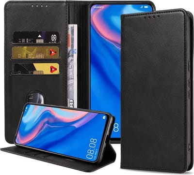 Smartphonica Telefoonhoesje geschikt voor Huawei P Smart Z kunstleren Hoesje met Magnetische sluiting en Pasjeshouders Book Case met Klepje - Zwart geschikt voor Huawei P Smart Z