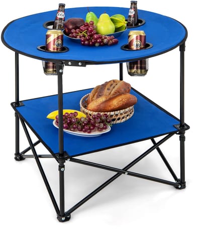 COSTWAY Campingtafel, opvouwbaar, 2 verdiepingen, met bekerhouders en draagtas, lichte picknicktafel, klaptafel, stabiel, vouwtafel voor camping, picknick