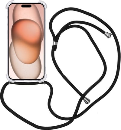 Hoes - Geschikt voor Apple iPhone 15 - Met Koord - Shock Proof - Siliconen Case - Back Cover - Telefoonkoord - Telefoon Hoesje Shockproof - Telefoonketting - Transparant