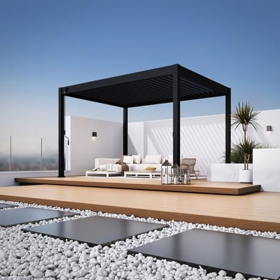 Pergola aluminium 400cm (lengte) x 308cm (breedte) x 256cm (hoogte) RAL 9005 zwart