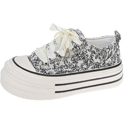 Chaussures Plateforme Biscuit Femmes Printemps Nouveau Style Marée Nationale Broderie Rehaussantes Style Collège Tendance Chaussures Décontractées Polyvalentes 40 white