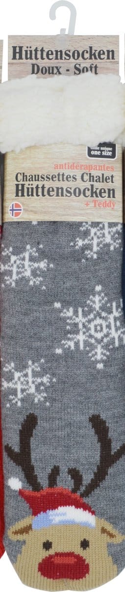 Kerstsokken - Happy unisex huissokken - Extra Warm en zacht - Anti-Slip - Huttensocken fantasie rendier - one size