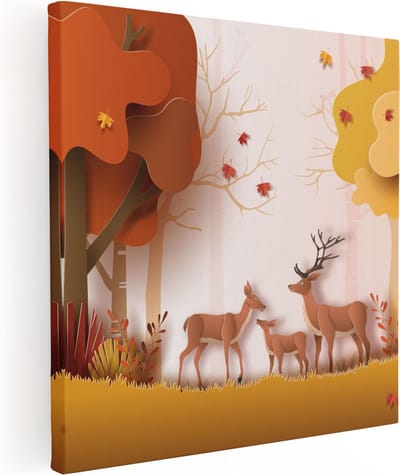 Artaza Canvas Schilderij Hert - 80x80 cm - Wanddecoratie Herfst - Muurdecoratie Bos - Schilderijen Op Canvas