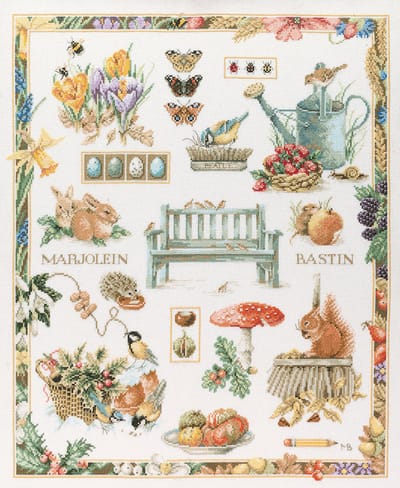 Lanarte Borduurpakket - Borduurset - Borduurpakket volwassenen - Telpakket kit - 52 x 63cm - 4 Jaargetijden - Marjolein Bastin - PN-0007961