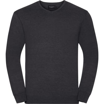 Russell Collectie Heren V-Hals Gebreide Trui (Houtskool mergel)