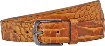 Landley Leren Unisex Kroko Riem - Dames en Heren - Krokoprint Jeansriem - Luxe Volnerf Leer - Cognac - Lengte totaal 100 cm / Riemmaat 85