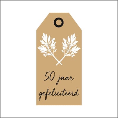 Cadeaukaartje - "50 Jaar" - Bloemenkaartje - Bloemenlabel - Bruin Kraft - 10 x 5 cm - 20 stuks - Met Boorgaatje