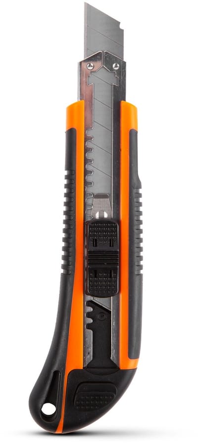 Afbreekmes 18 mm – Universeel Breekmes Met Metalen Kern – Inclusief 6× 18 mm Afbreekmesjes – Uitschuifbaar Mes Met Automatische Doorvoer – Antislip Grip – Geschikt Voor Intensief Snijwerk, Werkplaats En Doe-Het-Zelf Gebruik [10811C]