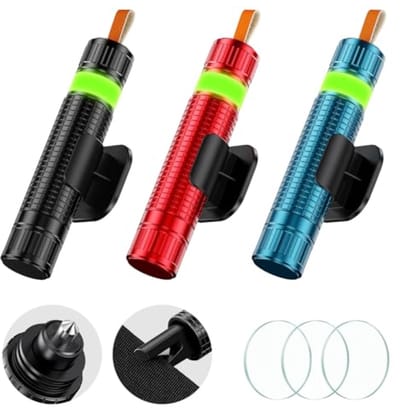 merkloos 2-in-1 Veiligheidsnoodhamer met Gordelsnijder - 3 Stuks Set, Lichtgevend en Antislip