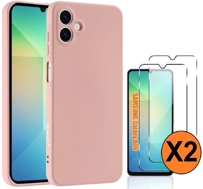 Hoesje Geschikt Voor Samsung Galaxy A06 Hoesje siliconen Pink Sand zacht siliconen hoesje A06 TPU backcover - Met Screenprotector - 2 stuks