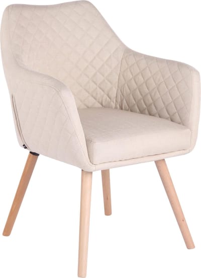 CLP Gent Eetkamerstoel met Armleuning - Fauteuil - met houten poten - Moderne Keukenstoel - natura/creme