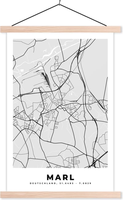 Posterhanger incl. Poster 40x60 cm - Schoolplaat - Kaart - Marl - Duitsland - Plattegrond - Stadskaart - Textielposter - Blanke latten - Stadskaart