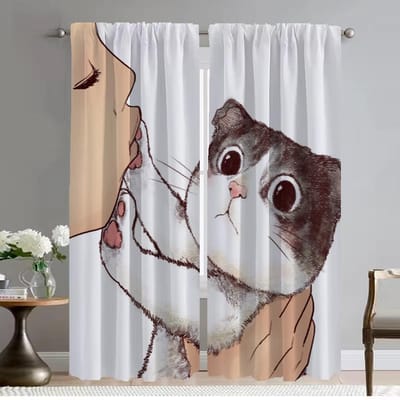 Kat Huis Interieur Gordijnen voor Camera Shades Verduisterende Gordijnen 2 Stuks Tule voor Slaapkamer Halloween Decoratie Scheidingsgordijn W50xH70cmx2pcs-CL black