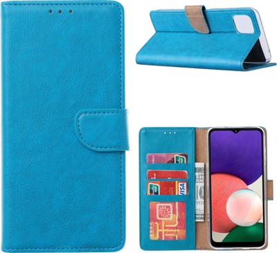 Hoesje Geschikt Voor Samsung Galaxy A22 hoesje bookcase Blauw - Hoesje Geschikt Voor Samsung Galaxy A22 5G hoesje portemonnee wallet case - Hoesje A22 5G book case hoes cover