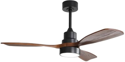 Merax Plafondventilator met Licht en Afstandsbediening - 48 inch Houten Ventilator met 3 Massiefhouten Bladen - Stille Reversibele DC Motor - Zomer & Winterfunctie - Zwart met Bruin