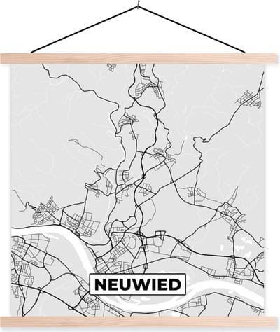 Posterhanger incl. Poster 40x40 cm - Schoolplaat - Neuwied - Kaart - Stadskaart - Plattegrond - Duitsland - Textielposter - Blanke latten - Stadskaart