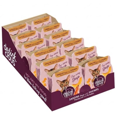 DELICKCIOUS volwassen katten natvoer sardinesoep met garnalen en pompoensmaak - 12x 80g