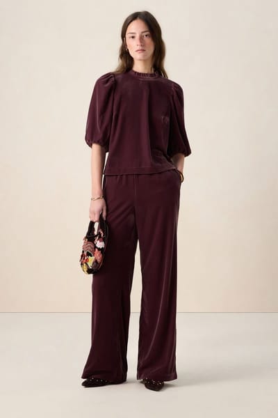 Sissy-Boy - Donkerrode velvet wide leg broek
