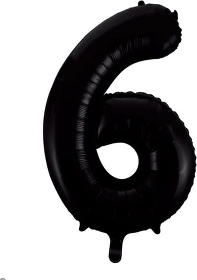 Folat - Folieballon Cijfer 6 Zwart Metallic Mat - 86 cm