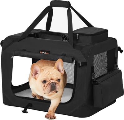 Hondenbench Opvouwbaar - Huisdier tas - Metalen Frame - 60x42x42 cm - Zwart - Reisbench voor Auto & Thuis - Met Wasbaar Kussen & Opbergvakken